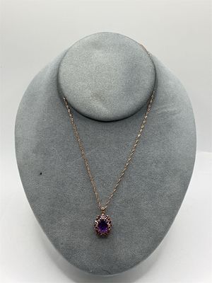 925 Gold-tone Necklace with Purple Stone Pendant. 17.5 inches3.3 gramsPendant marked "BGE"