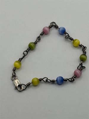 Sterling Bracelet with Multicolor Beads. 7 inches6.6 grams