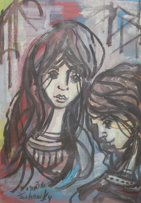 משה טוצ'אמסקי - דמויות. ציור על לוח 36x56