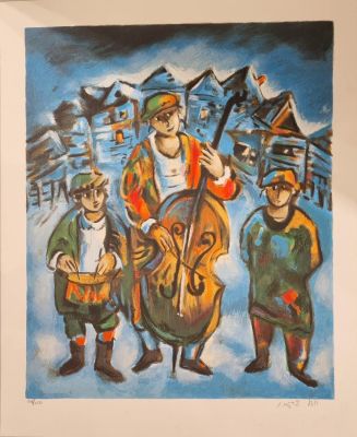 Yosl Bergner - Three players - Signed lithograph - 53x43 cm. Hand signed lithograph. 178/250.