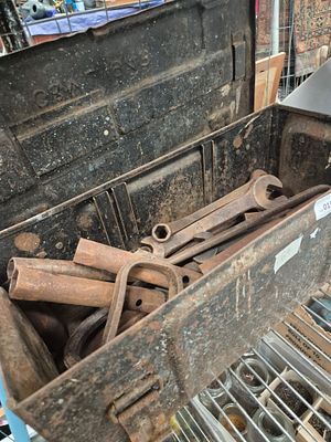 A C & J Hampton Ltd Metal Toolbox and a Collection of Vintage Hand Tools. A vintage rectangular 