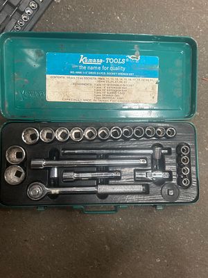 A Vintage Kamasa-Tools 1/2 Inch Drive 24-Piece Metric Socket Wrench Set No. 4890. A Kamasa-Tools 
