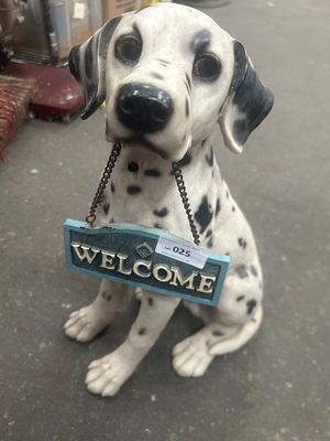 A Modern Composite Dalmatian Puppy Welcome Sign Door Greeter with Electronic Barking Function. A 