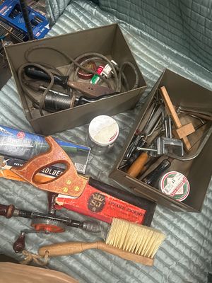 An Assortment of Vintage and Modern Hand Tools, Soldering Equipment, and Woodworking Accessories. 