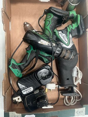 A Collection of Approximately Seven Hitachi 18V Cordless Power Tools and Accessories. A 