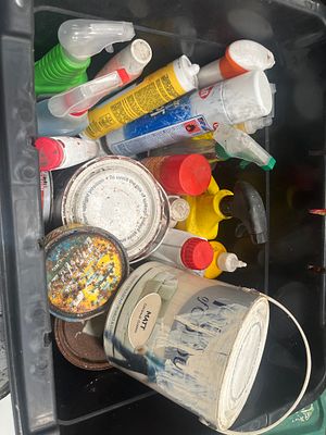 An Assortment of Household Maintenance, Automotive, and DIY Products in a Storage Crate. This 