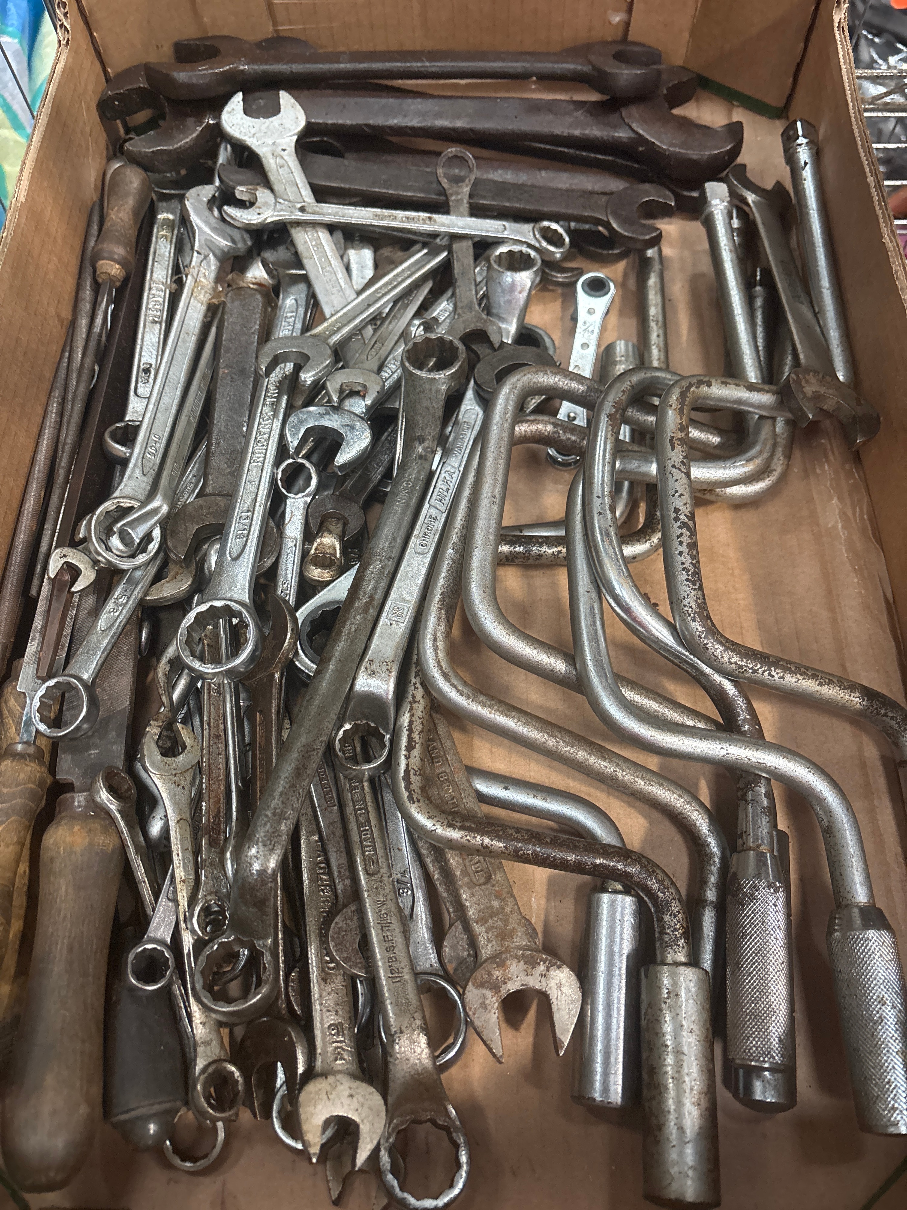 A Collection of Vintage British Forged Steel Mechanic's Spanners and Tools