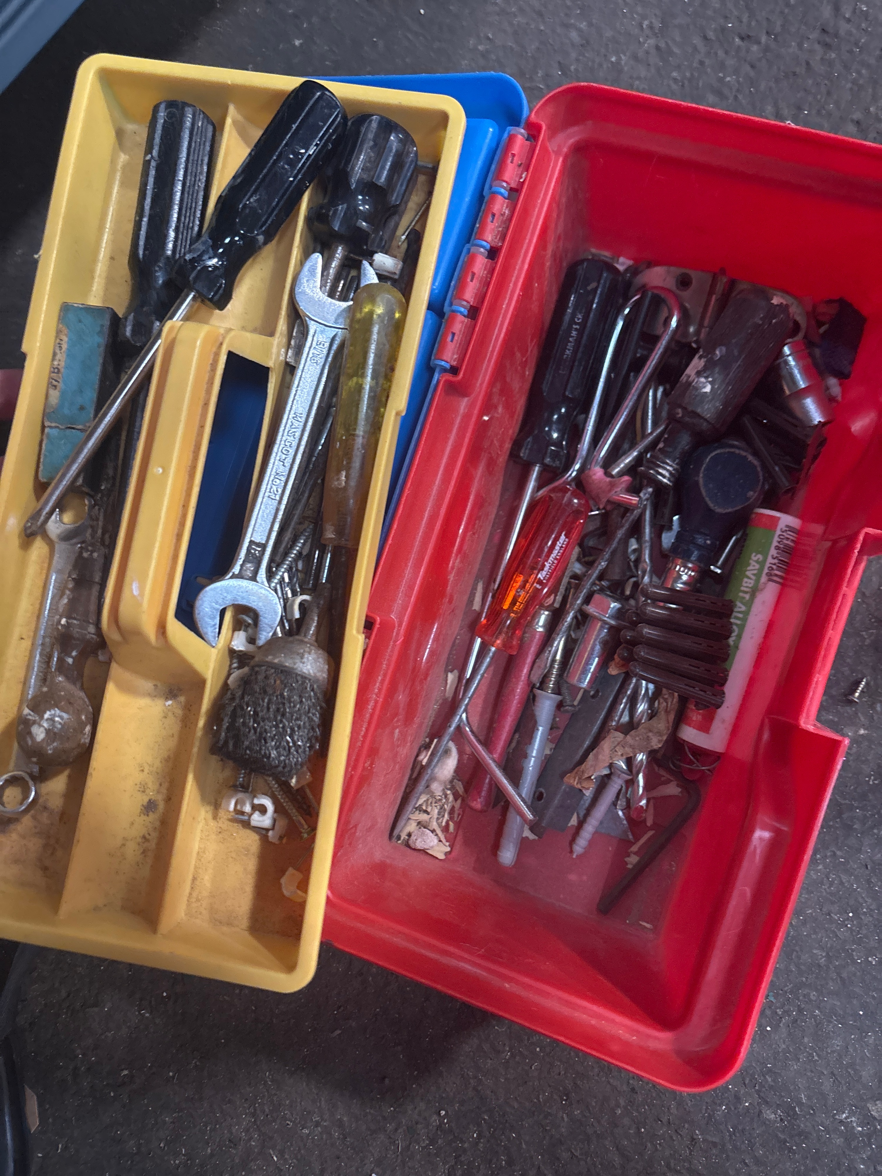 A Vintage Plastic Toolbox and Collection of C.K. and Mascot Hand Tools