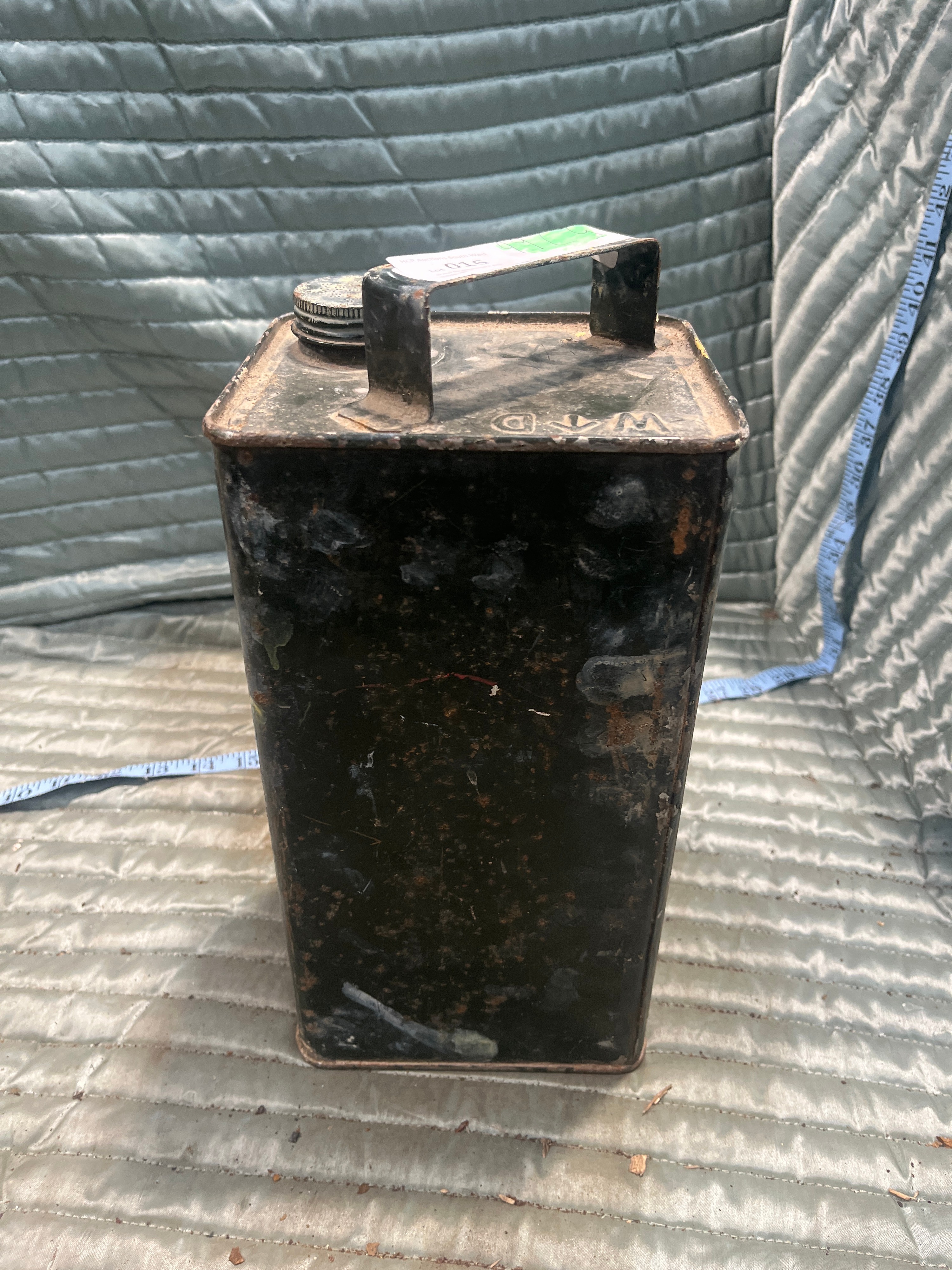 A Vintage British War Department Two Gallon Tinned Steel Fuel Can