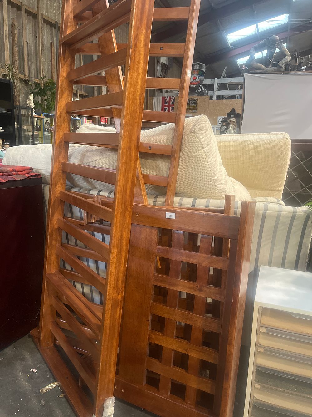 Lot 818: A Stained Hardwood Slat-Work Bunk Bed Frame and Ladder