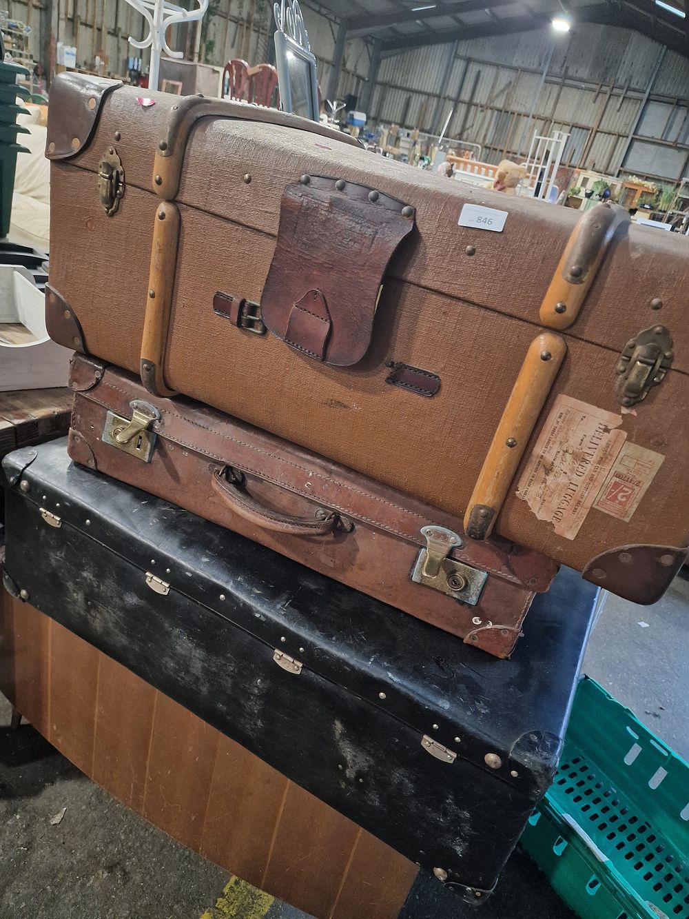 Lot 846: A Trio of Vintage British Travel Trunks and Suitcases