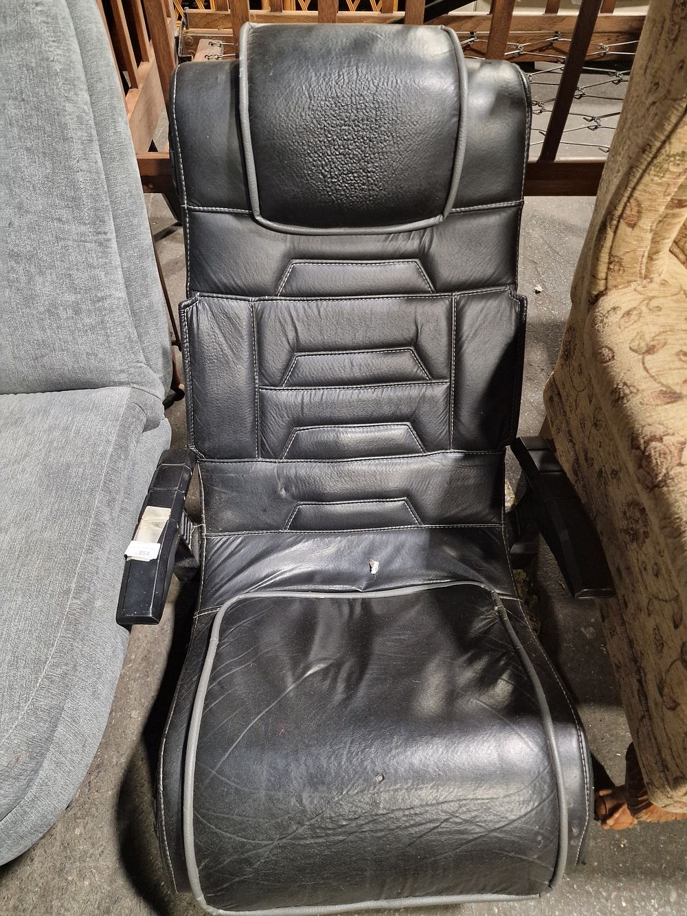 Lot 854: A Black Faux Leather and Grey Piped Gaming Chair