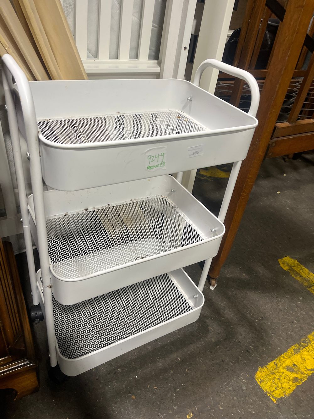 Lot 865: A White Painted Steel Three-Tier Rolling Utility Cart