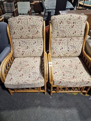 A Pair of Vintage Bamboo and Rattan Conservatory Armchairs. A pair of vintage conservatory-style 