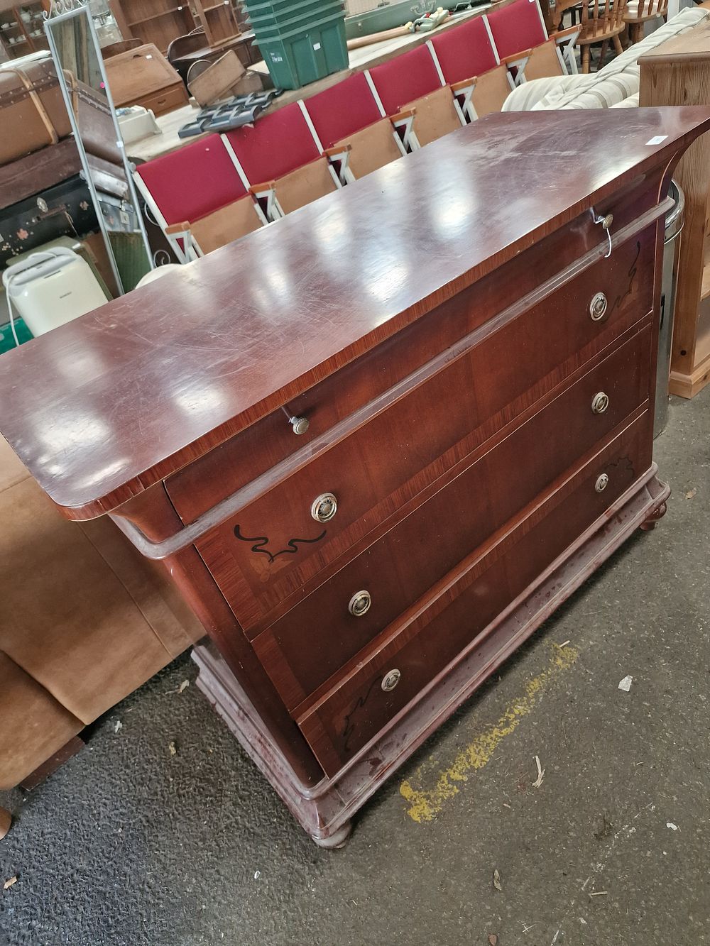 Lot 907: Mid-20th Century Mahogany Bow-front Chest of Drawers