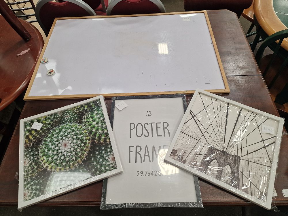 Lot 933: A Magnetic Whiteboard and a Collection of Framed Photographic Prints