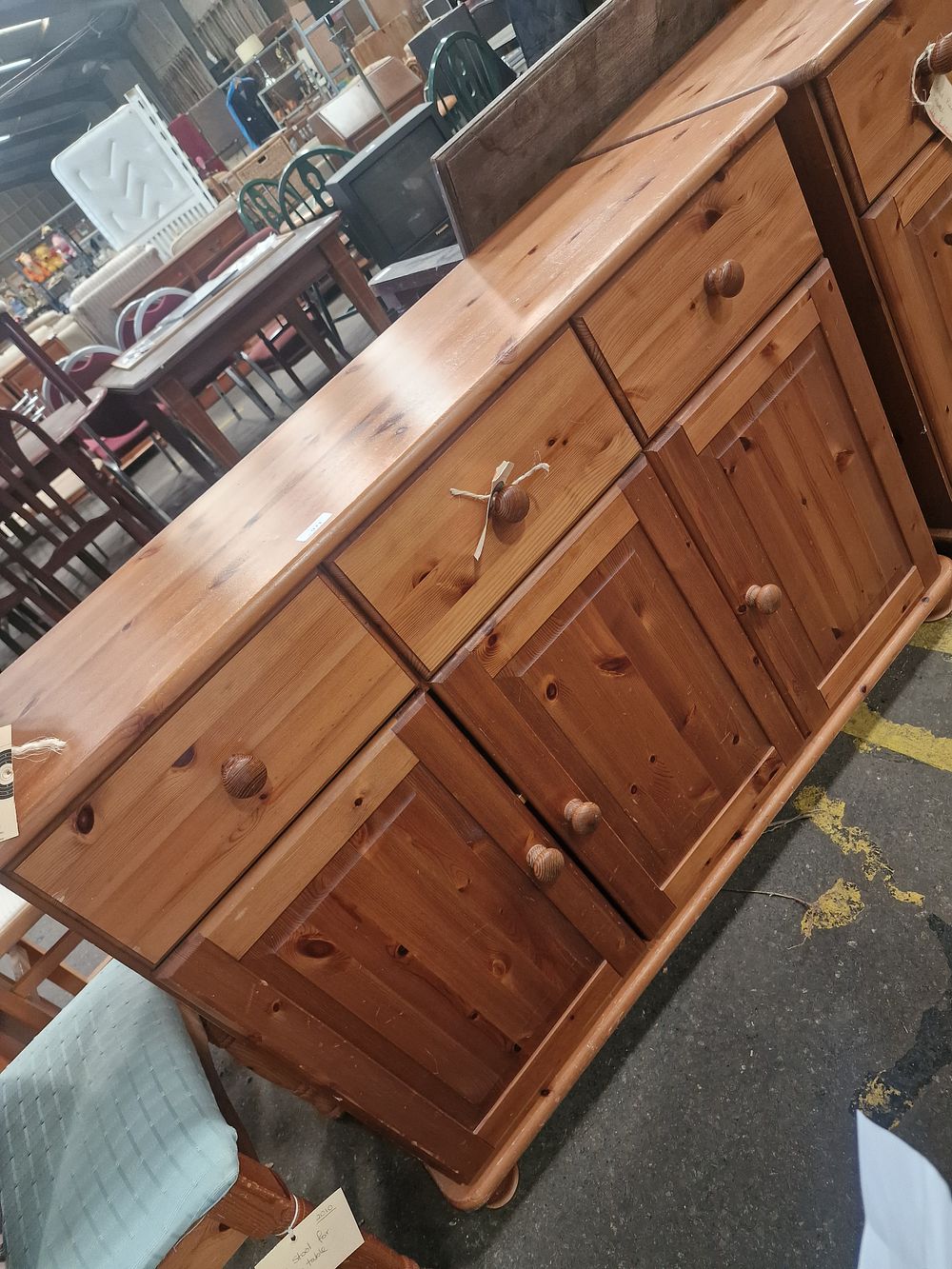 Lot 971: A Solid Pine Sideboard with Three Drawers and Cupboard