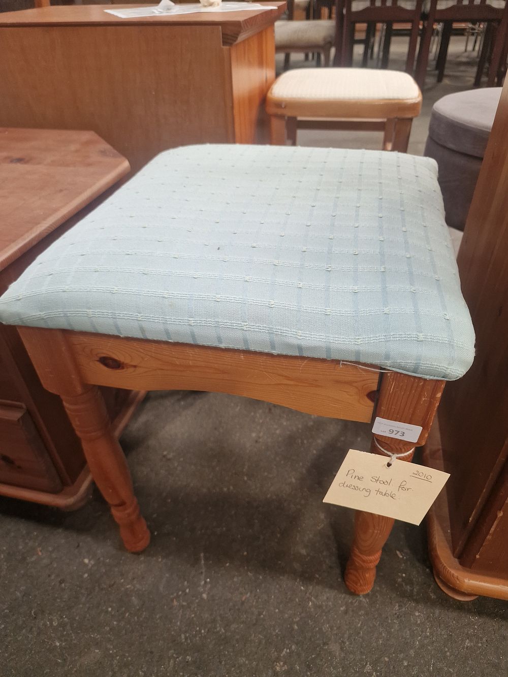 Lot 973: A Pine Dressing Table Stool with Upholstered Seat