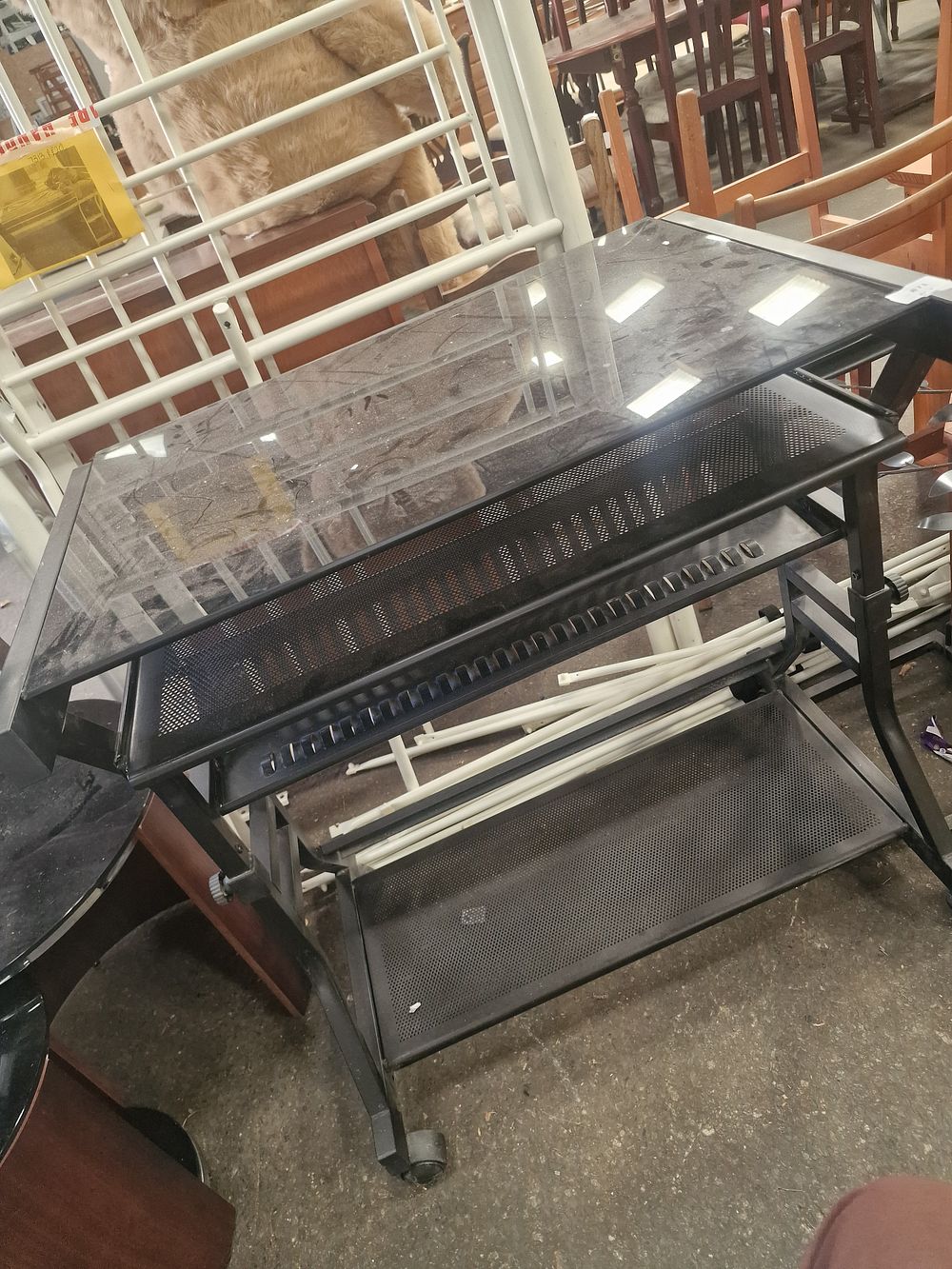 Lot 977: A Multi-tier Mobile Metal and Glass Drafting Desk