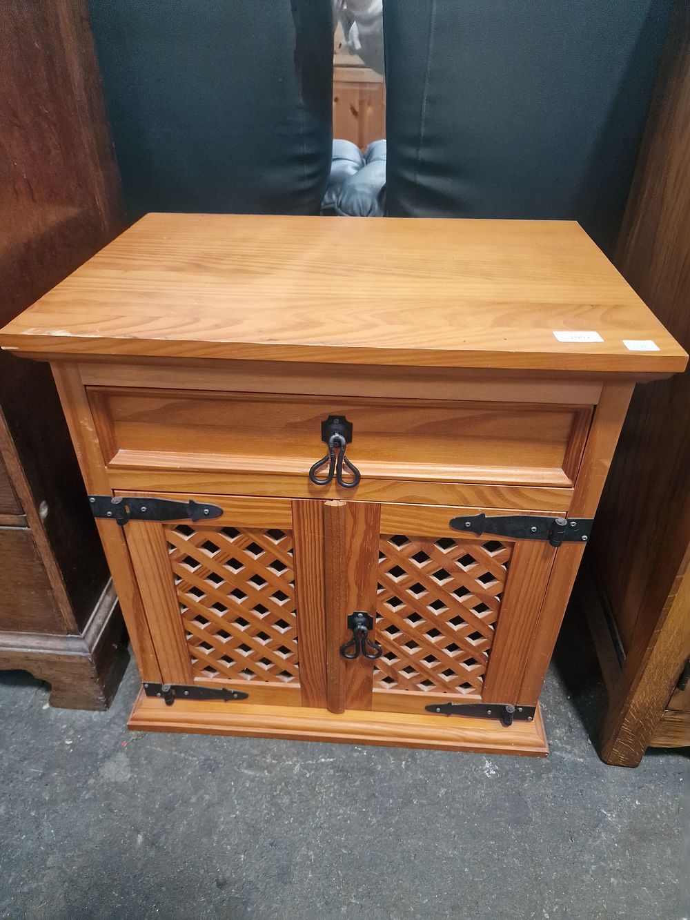 Lot 1002: A Pine Nightstand with Wrought Iron Hardware