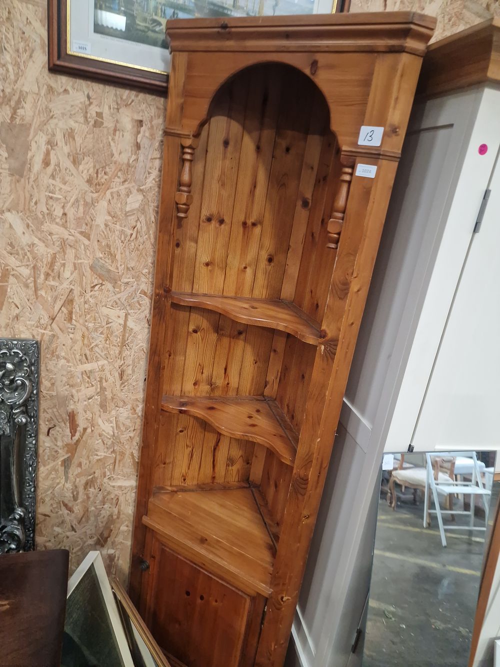 Lot 1024: A Stained Pine Open Wall Shelf / Dresser Top