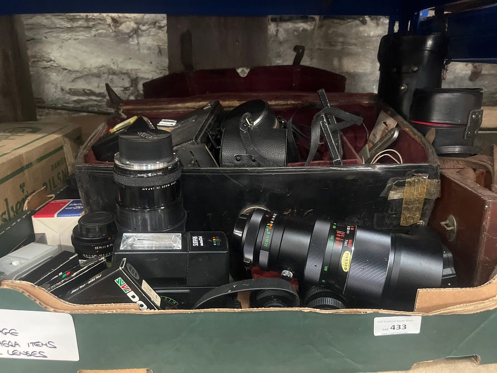 Lot 433: A Collection of Vintage 35mm Format SLR Camera Lenses and Accessories