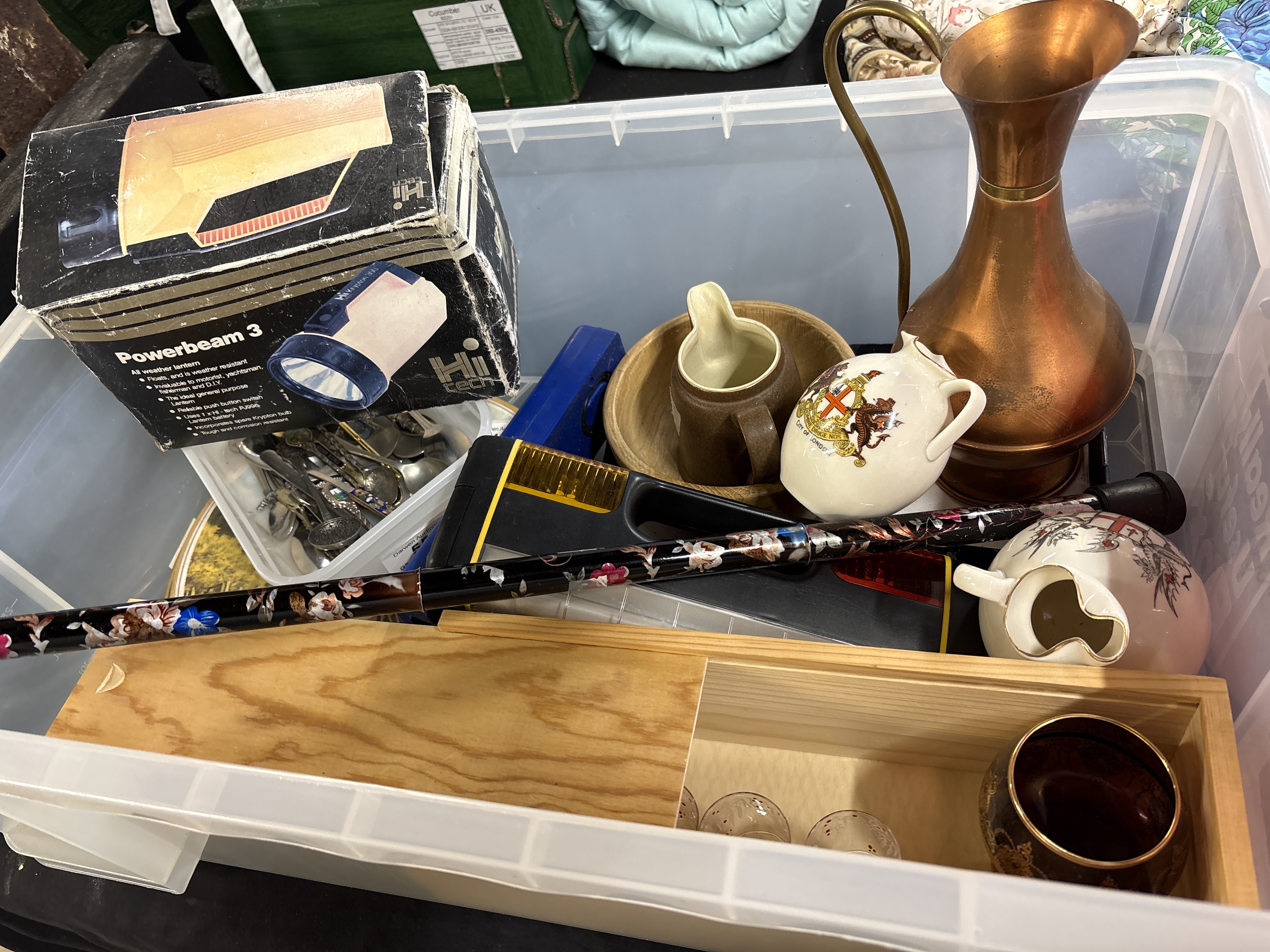 A Collection of Household and Decorative Items Including a Meinl Trombone Didgeridoo and Vintage Powerbeam 3 Lantern