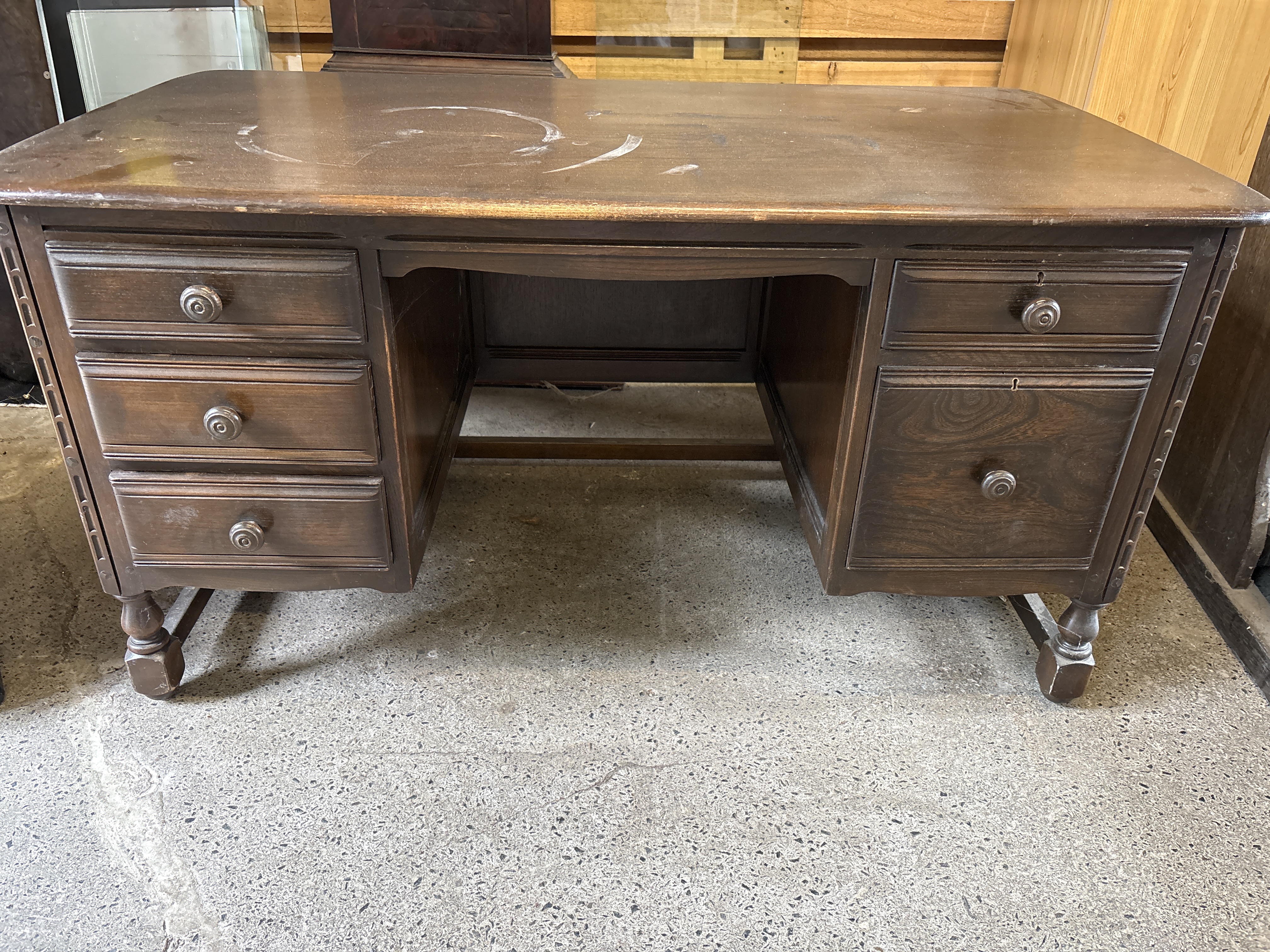 Colonial Revival Style Mahogany Finish Double Pedestal Executive Desk