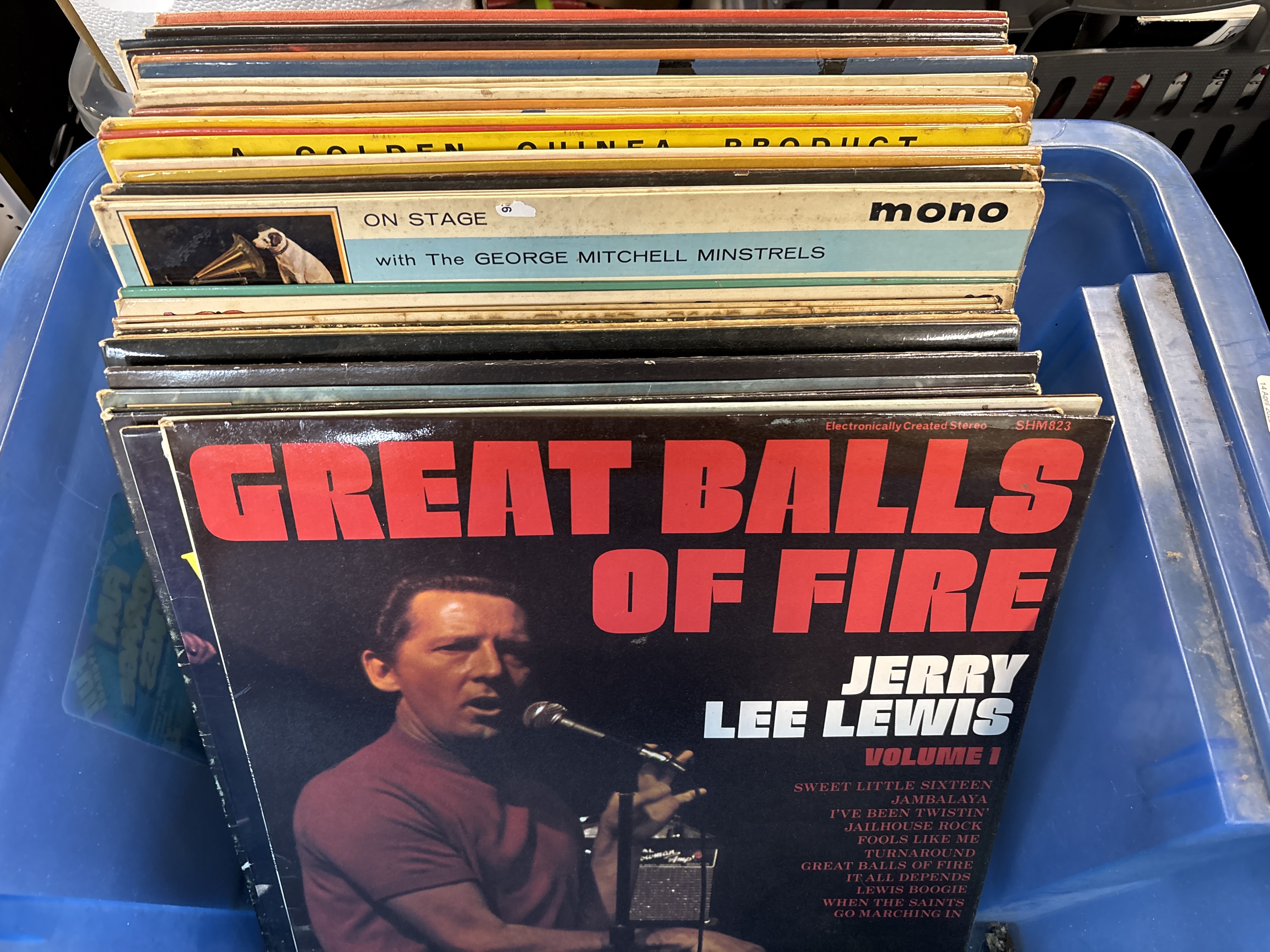 A Collection of Various Genres Vinyl Records Including Jerry Lee Lewis
