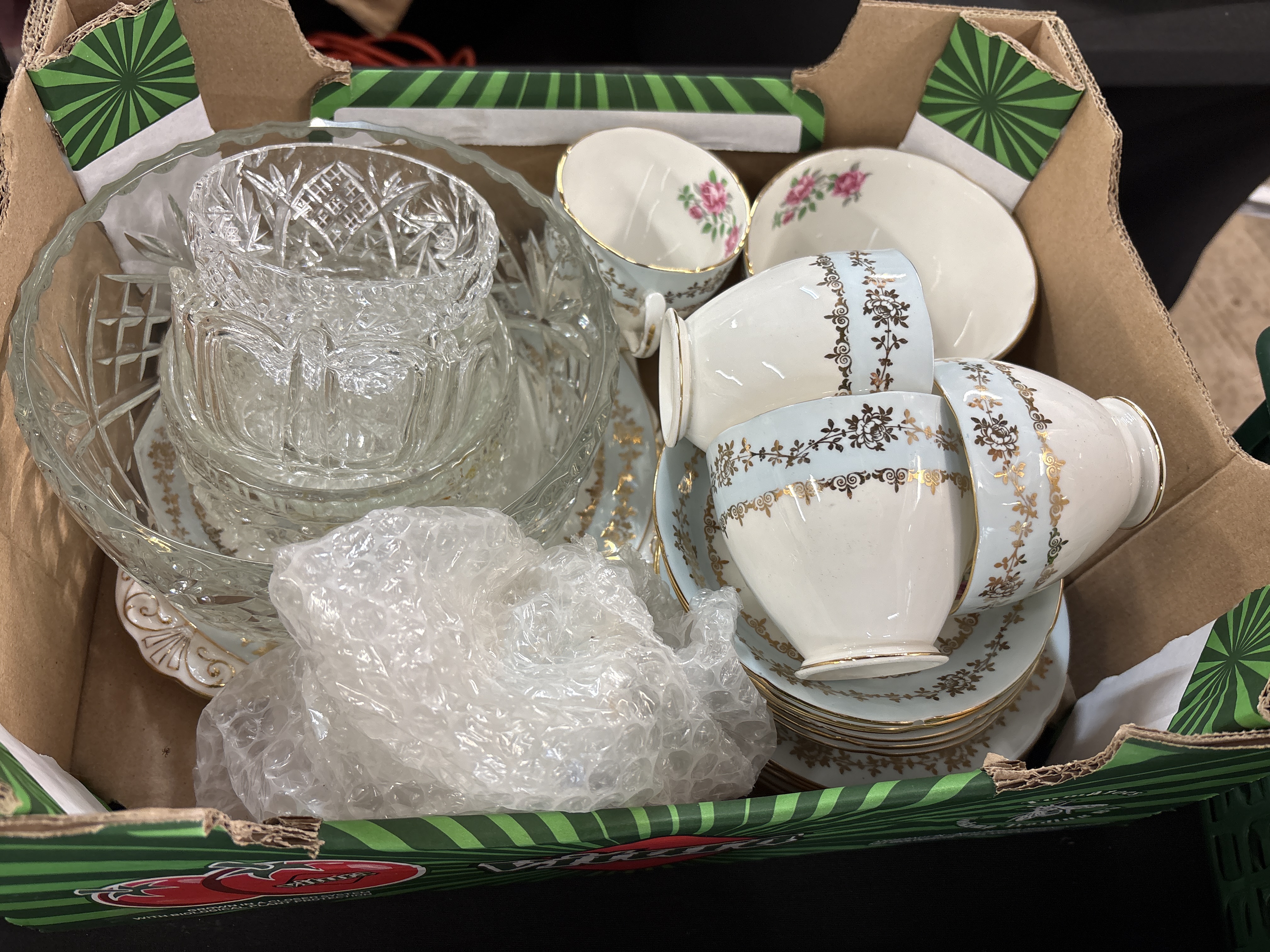 A Collection of Royal Grafton Bone China Tea Wares and Cut Glassware