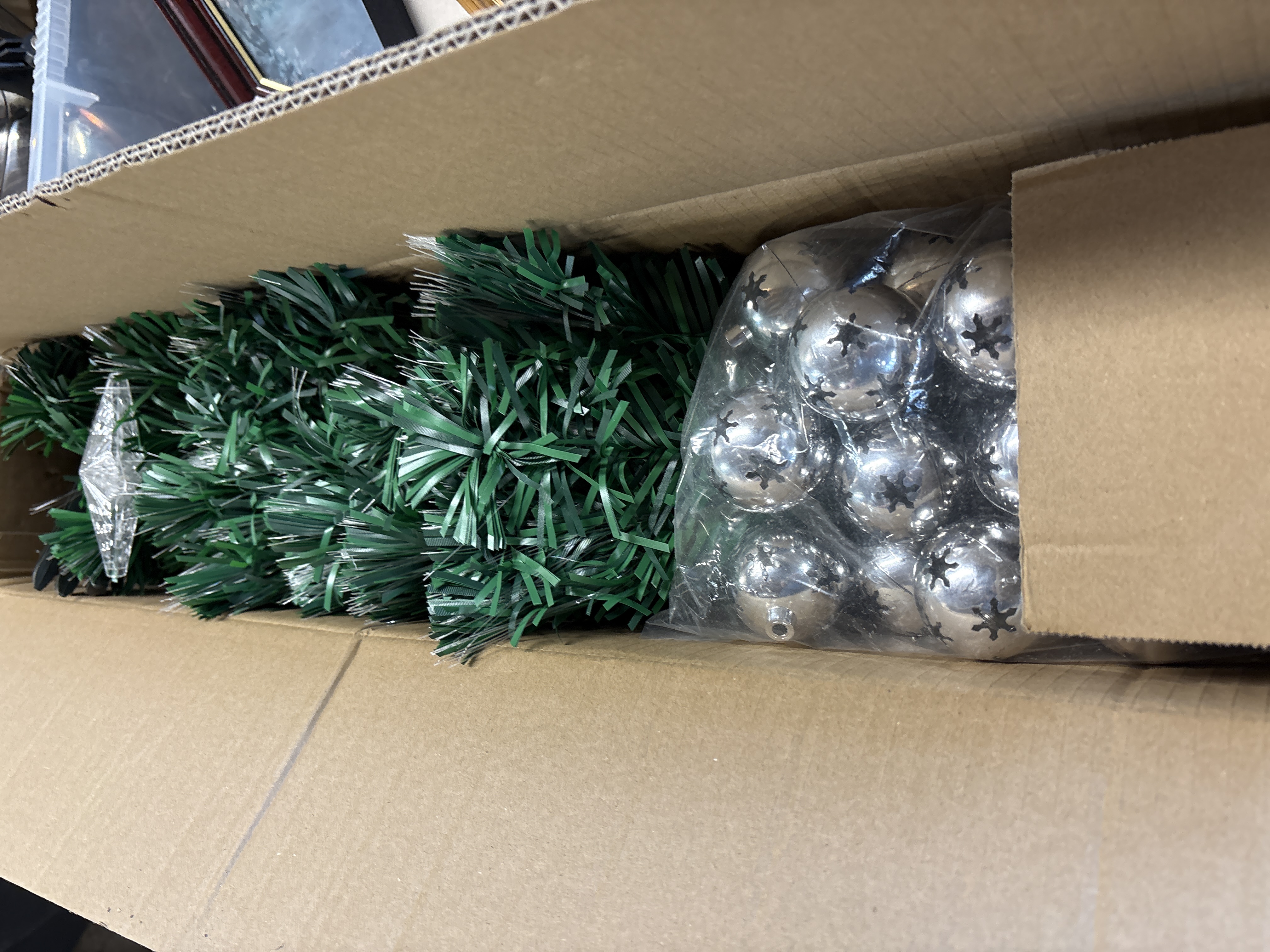 A 3ft Artificial Christmas Tree Set with Silver Snowflake Ornaments