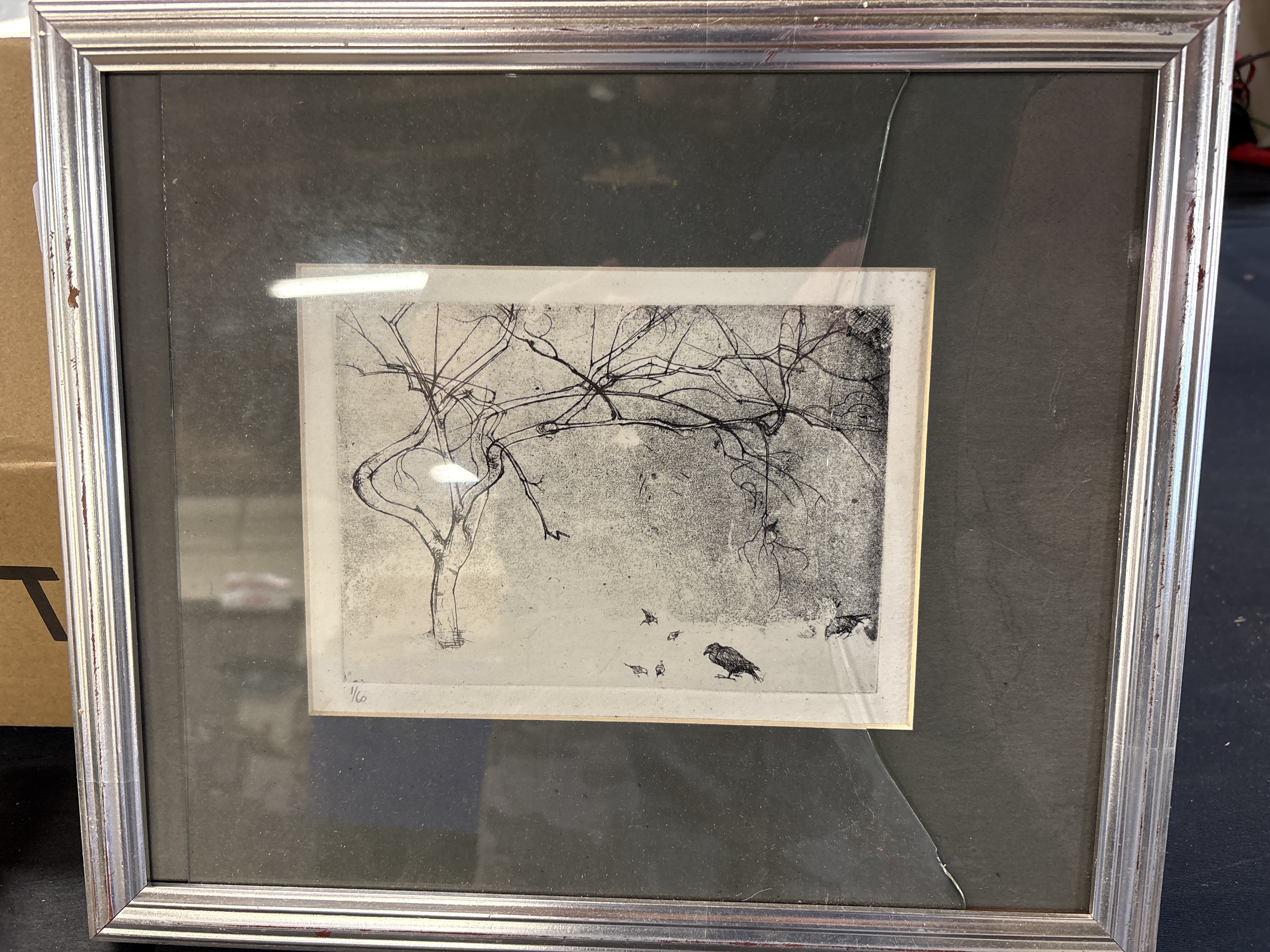 A Limited Edition Etching and Aquatint of a Tree and Crows