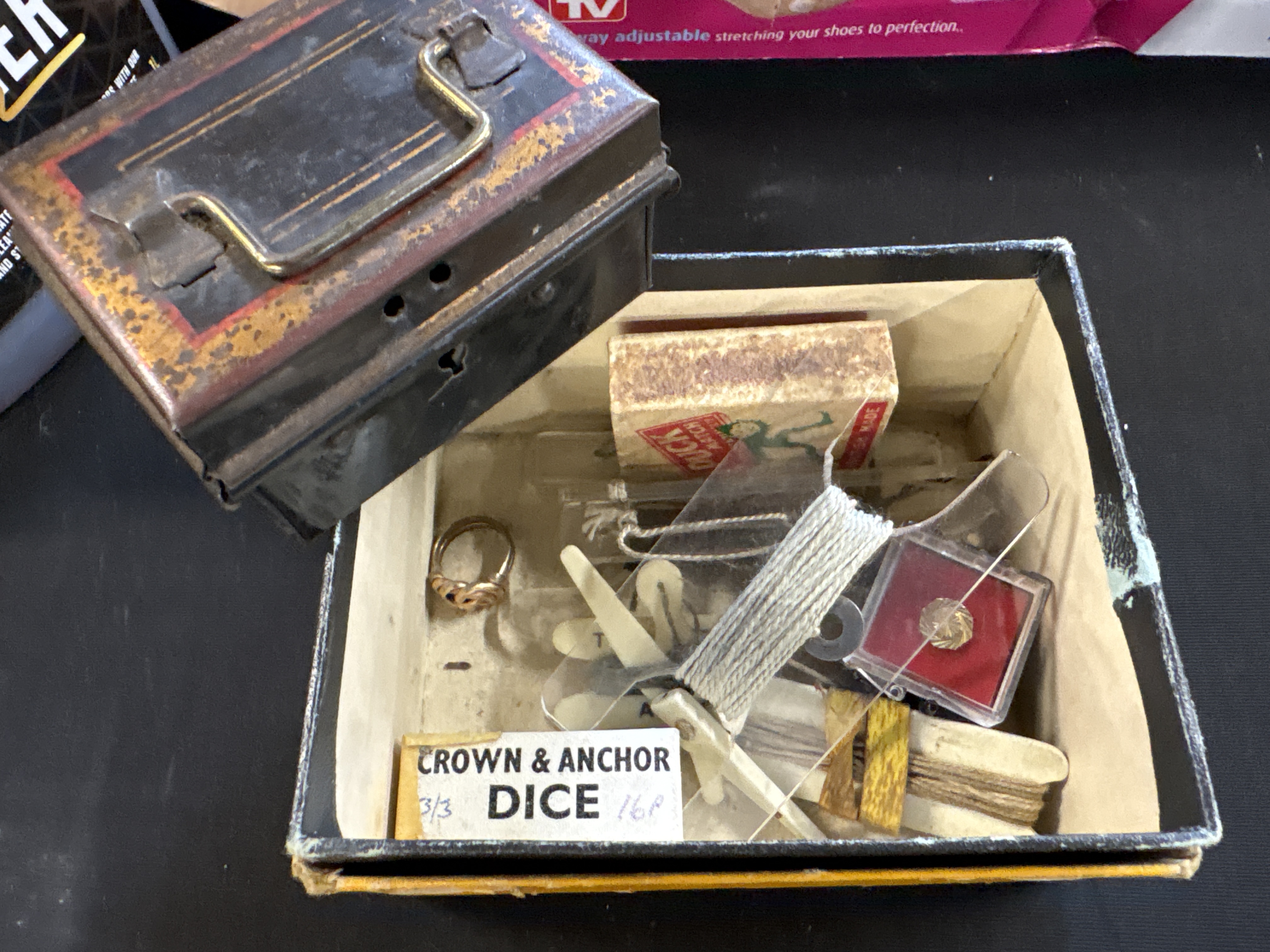 A Collection of Vintage Miscellaneous Items including a Metal Cash Box and Jewellery