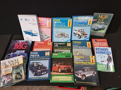 A Collection of 15 Automotive Workshop Manuals, Parts Catalogues, and Motoring Books Including 