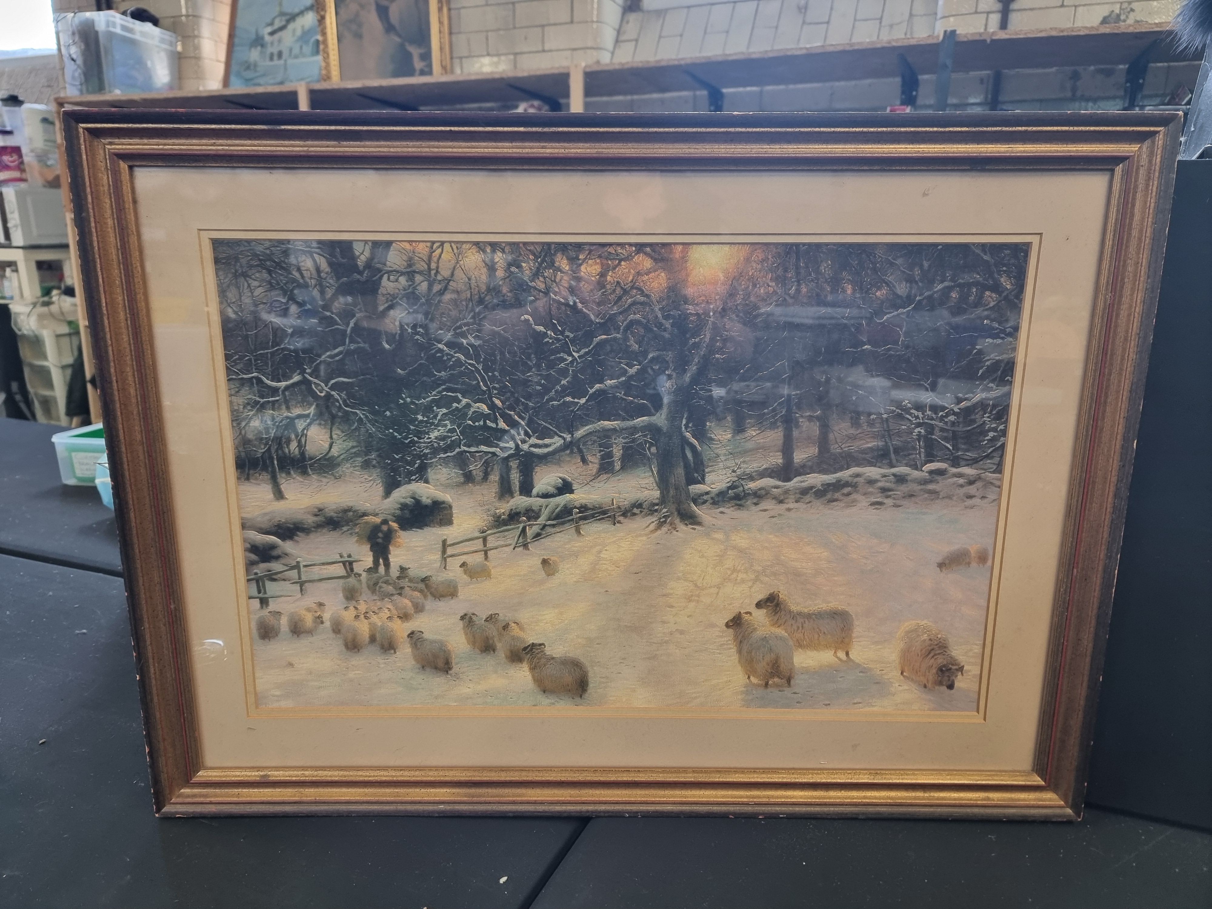 Large Glazed Victorian Style Winter Landscape Print After Joseph Farquharson
