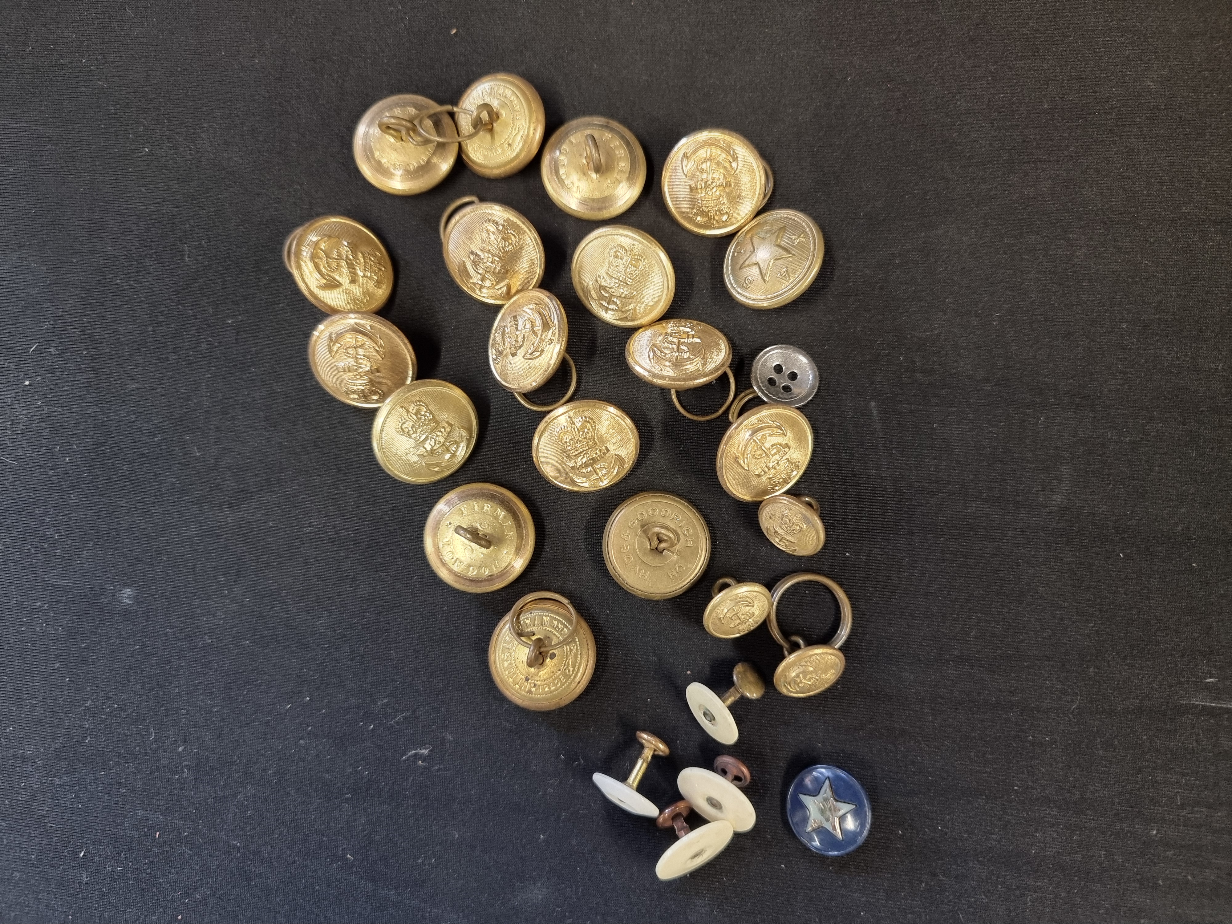 A Collection of British Royal Navy and Military Gilt Brass Buttons and Studs