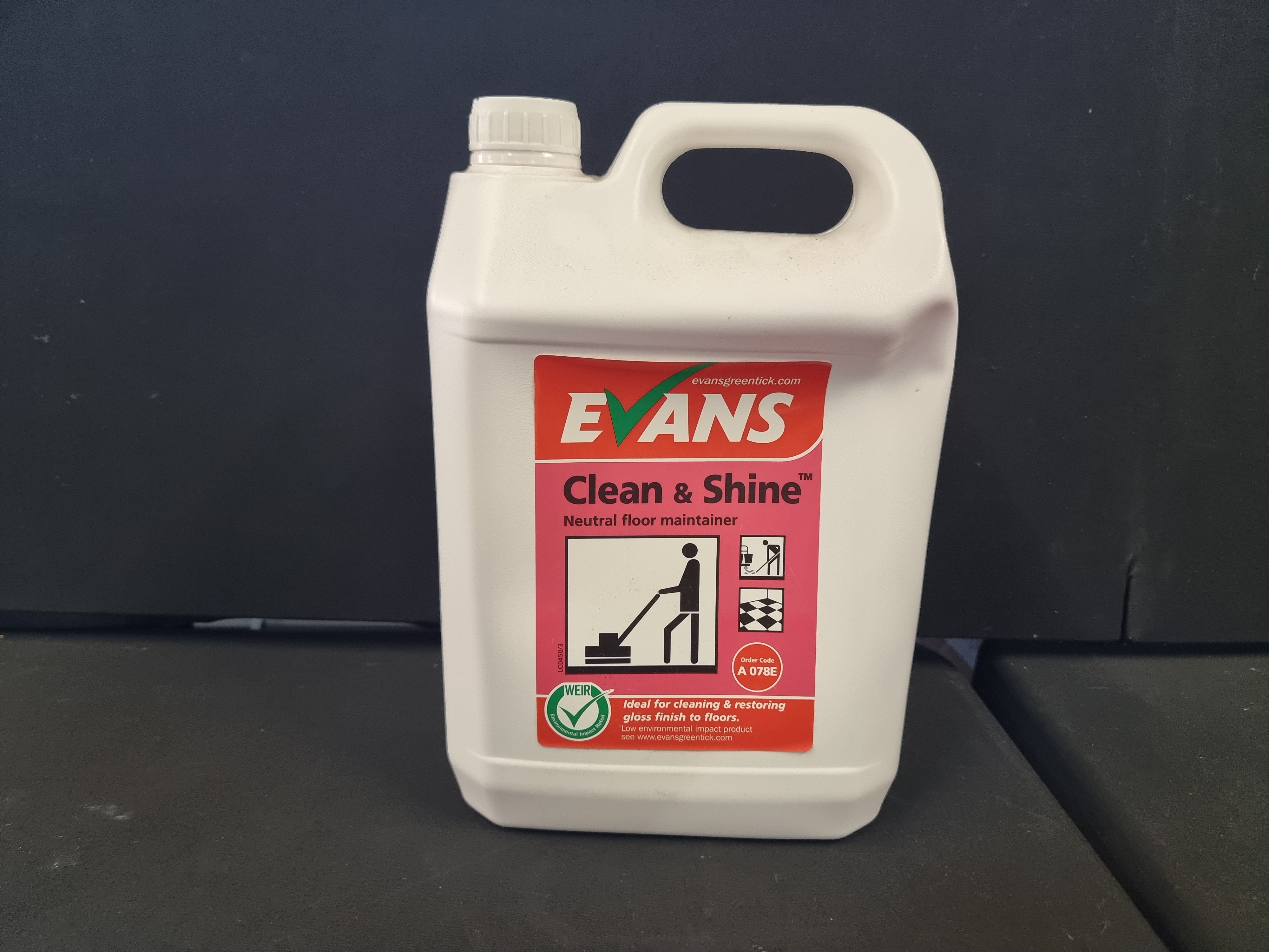A Five Litre Container of Evans Clean and Shine Neutral Floor Maintainer