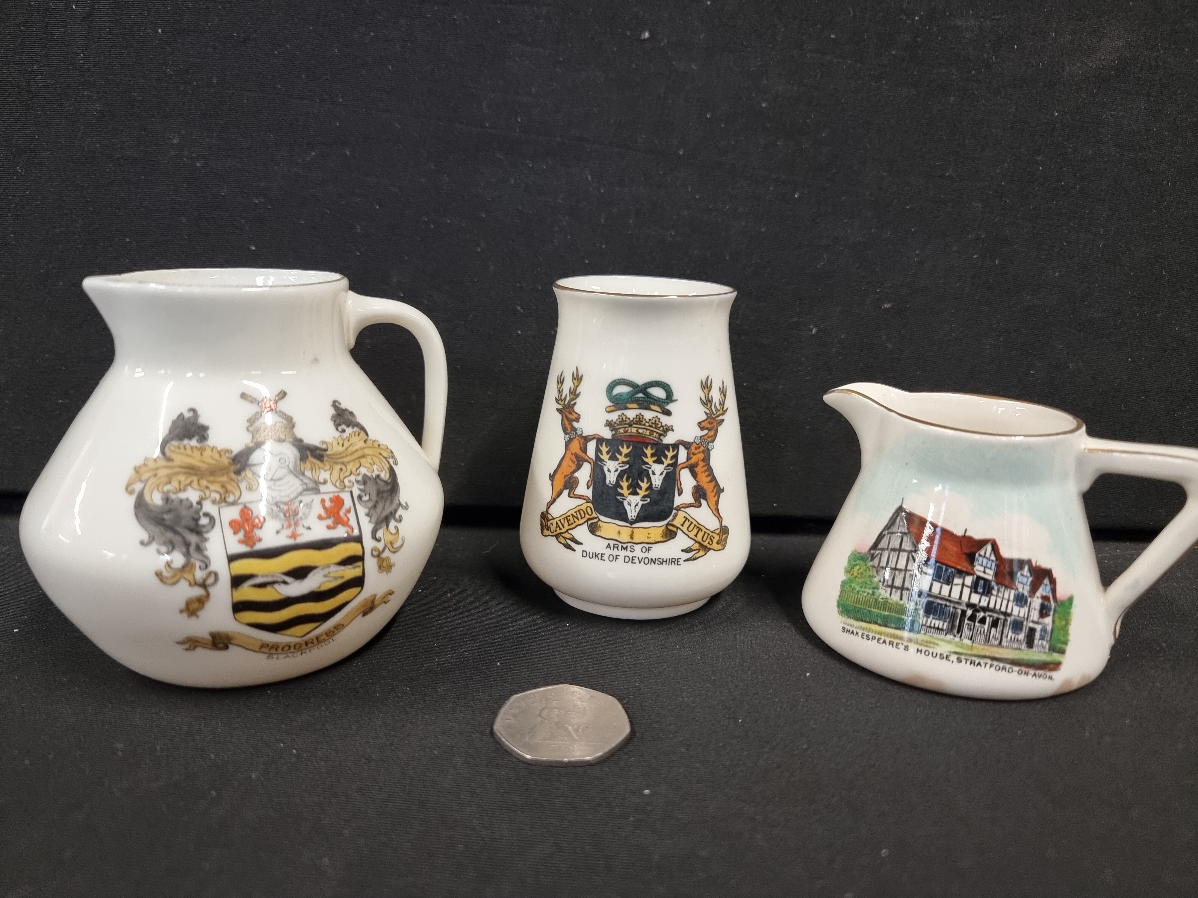 A Trio of W. H. Goss Miniature Souvenir Crested Ware Porcelain Vessels