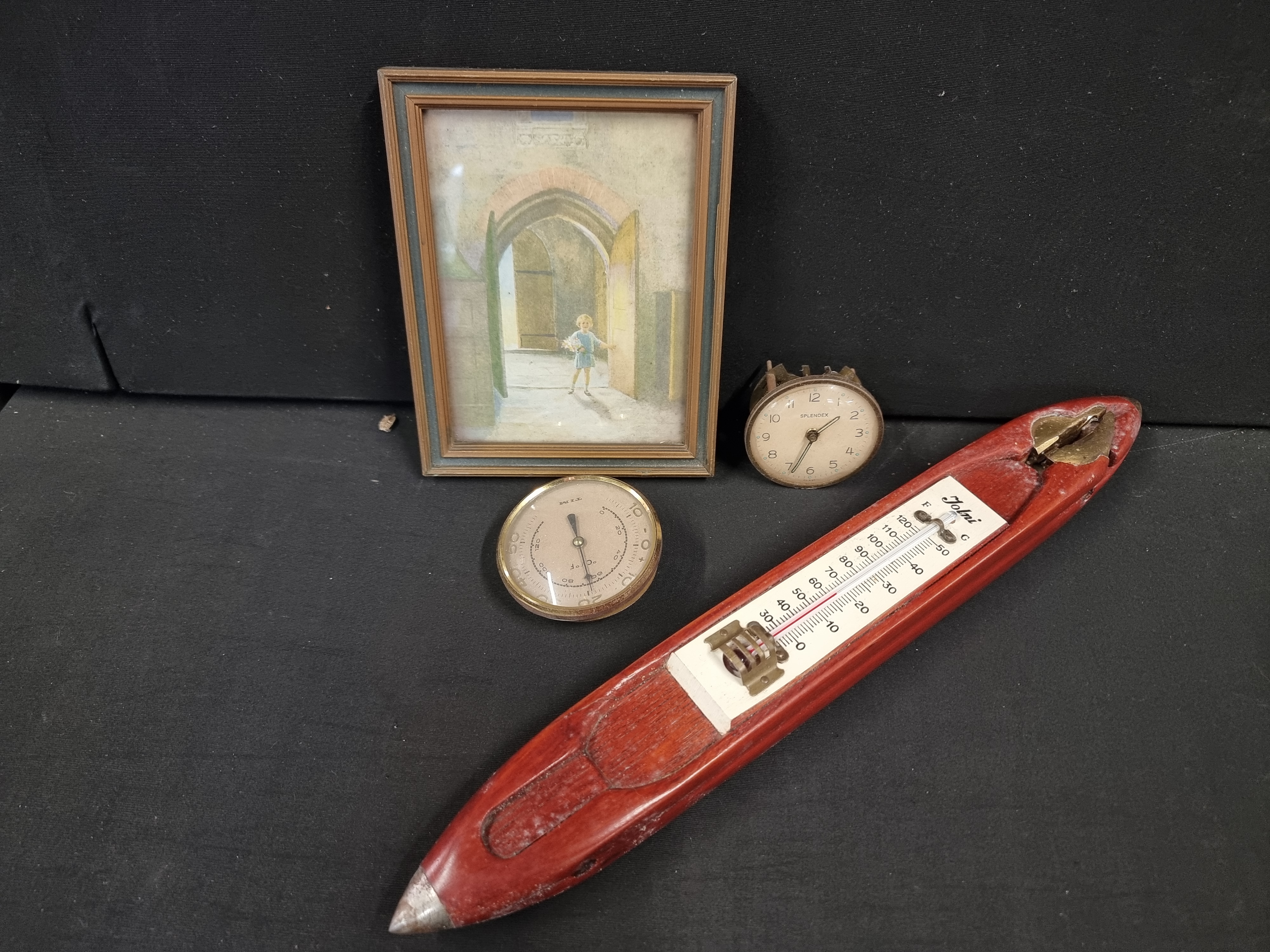 A Group of British Interest Ephemera and Scientific Instruments Including a Margaret W. Tarrant Print and Jolni Shuttle Thermometer