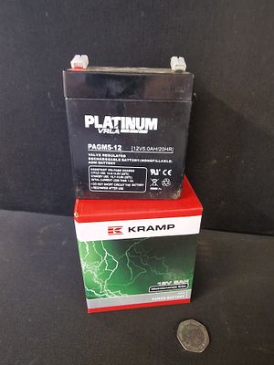 A Platinum PAGM5-12 12V 5.0Ah AGM VRLA Lead Acid Battery and Kramp Packaging