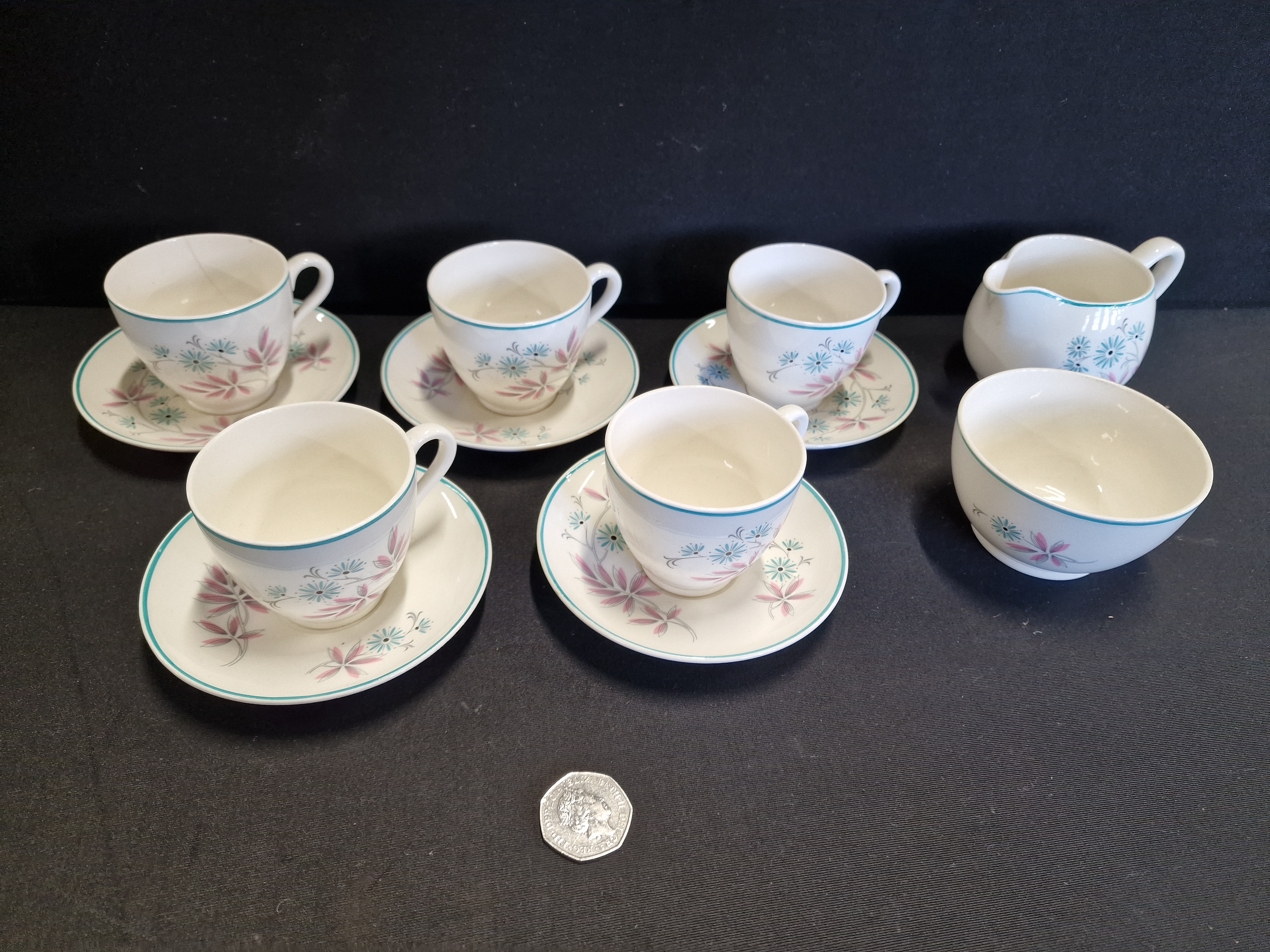 A Copeland Spode Springala Pattern Earthenware Tea Service Designed by Harold Holdway