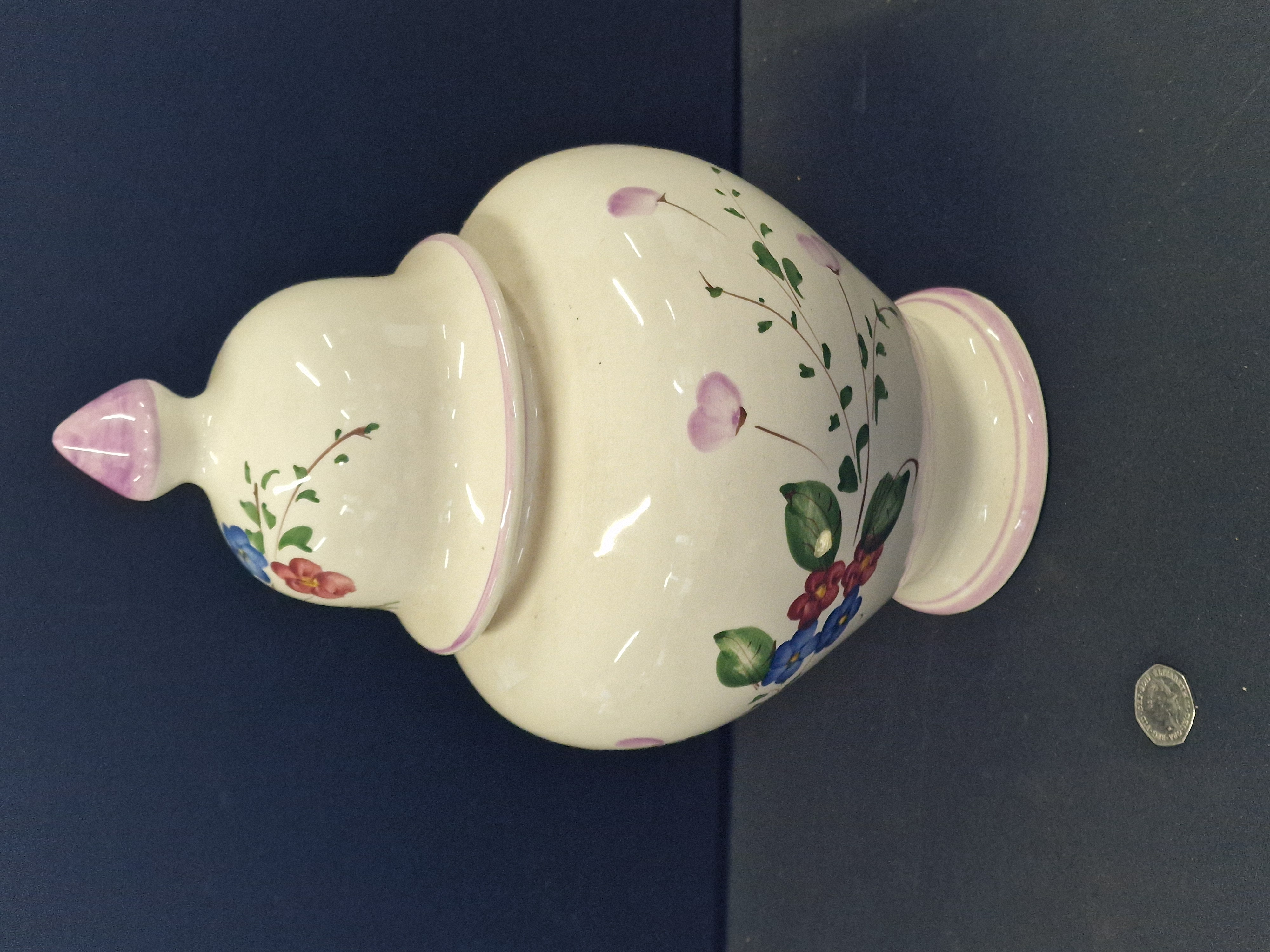 Hand Painted Floral Earthenware Ginger Jar and Lid