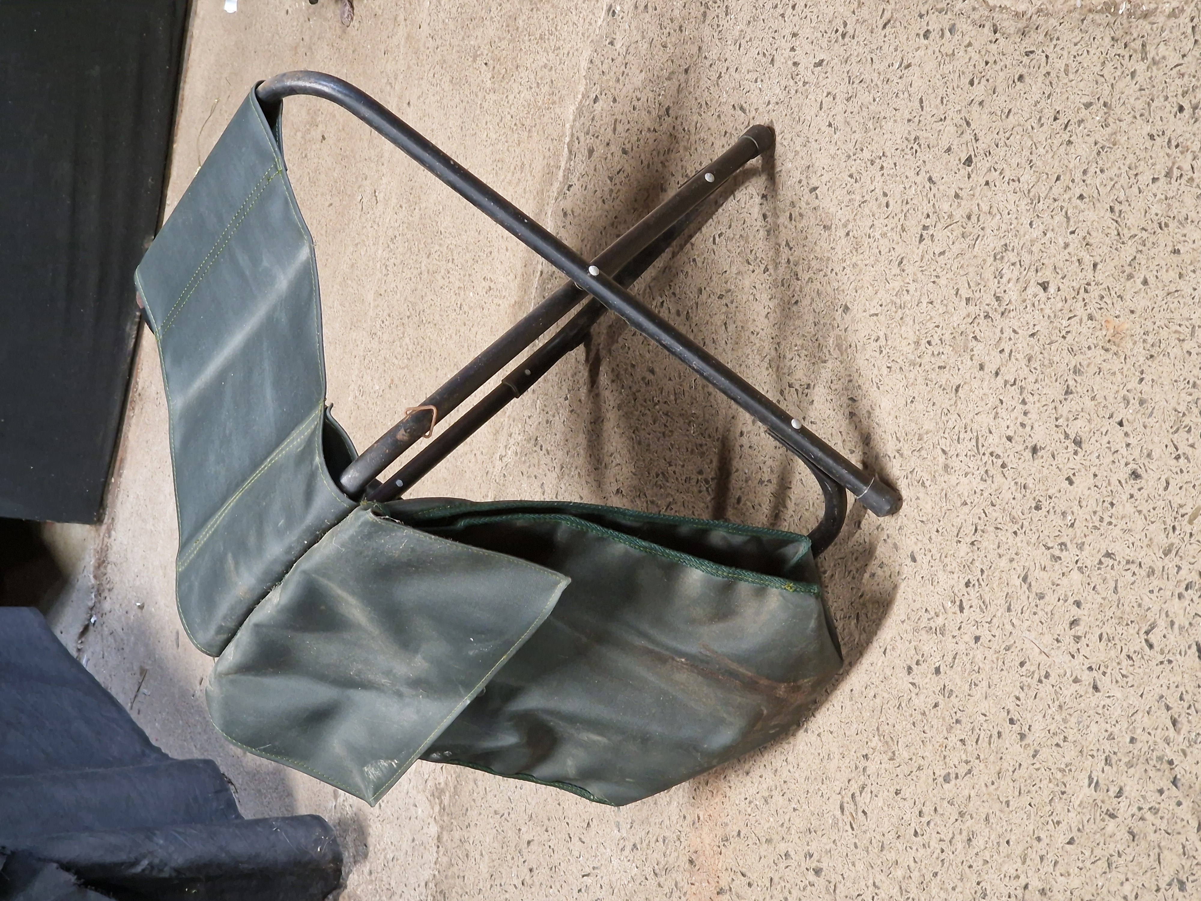 Vintage Folding Field Stool with Integrated Canvas Carry Bag