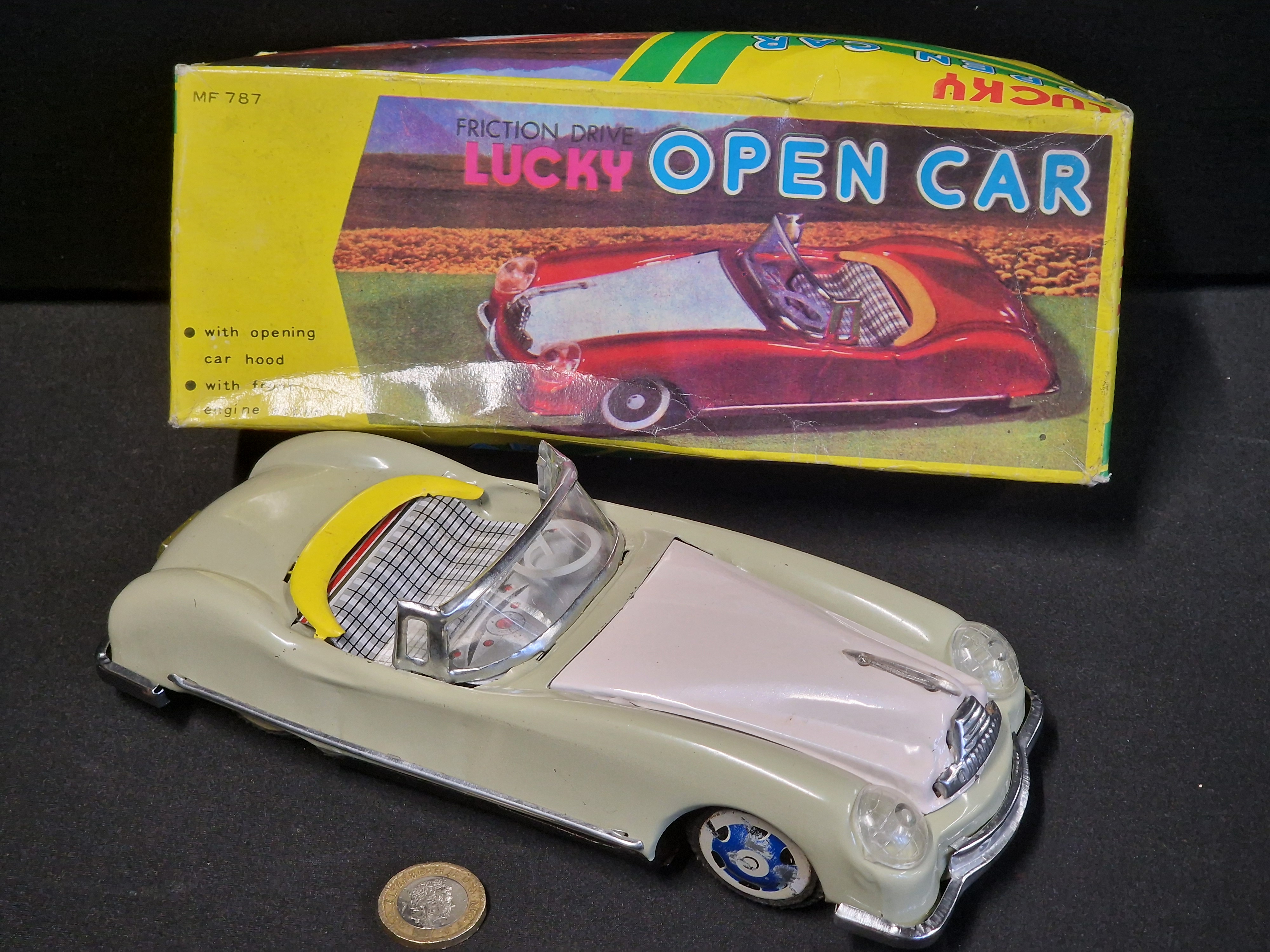 Hcs Auto Mobile Lot 180 – Lucky MF 787 Tinplate Friction Drive Open Car Toy with ...
