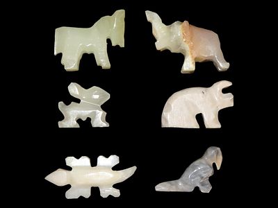 Group of 6 Banded Calcite Figurines. Largest is 2 1/2".Auctioning as Authentic & Unaltered
