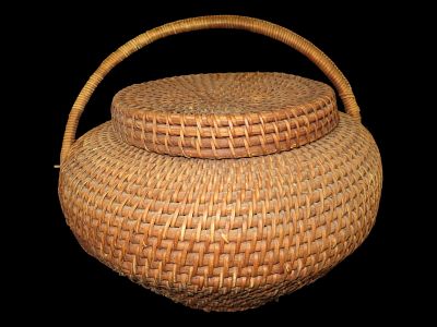 Huge Bell Wicker Basket with Lid, 19" Dia. Mid 20th Century