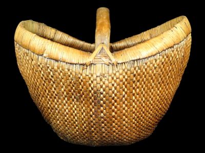 Huge Wooden Hand made basket, Likely Early 20th Century from China. 21" Long 16" tall