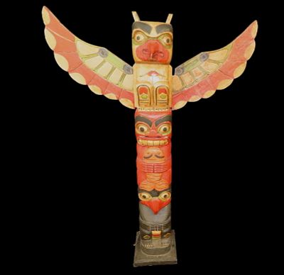 40 1/2" Tall Totem Pole Nicely Painted and Carved