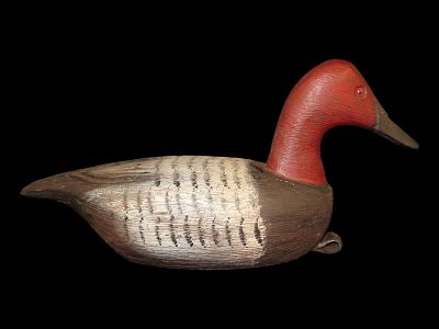 Hand Carved Canvasback Duck Decoy Stamped on the bottom F & S, 19". Hand Carved Canvasback Duck