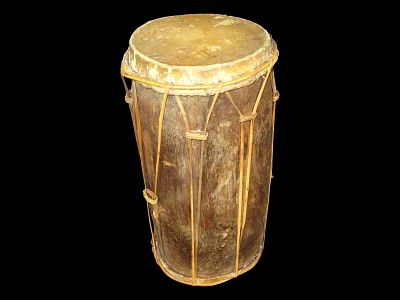 21" Tall Dholak Drum,Nepalese Drum Double sided, Northern India, Wood and Leather,. 21" Tall